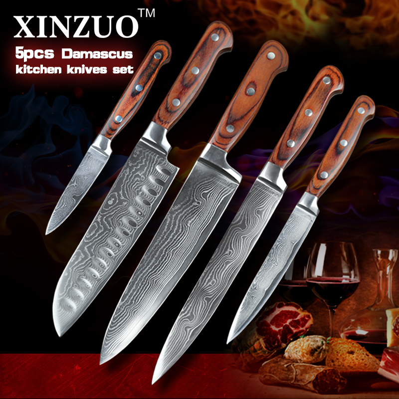 XINZUO High quality 5pcs kitchen knife VG10 Damascus stainless steel