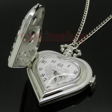 Fashion Charm Heart Shape Necklace Pendant Chain Quartz Pocket Watch