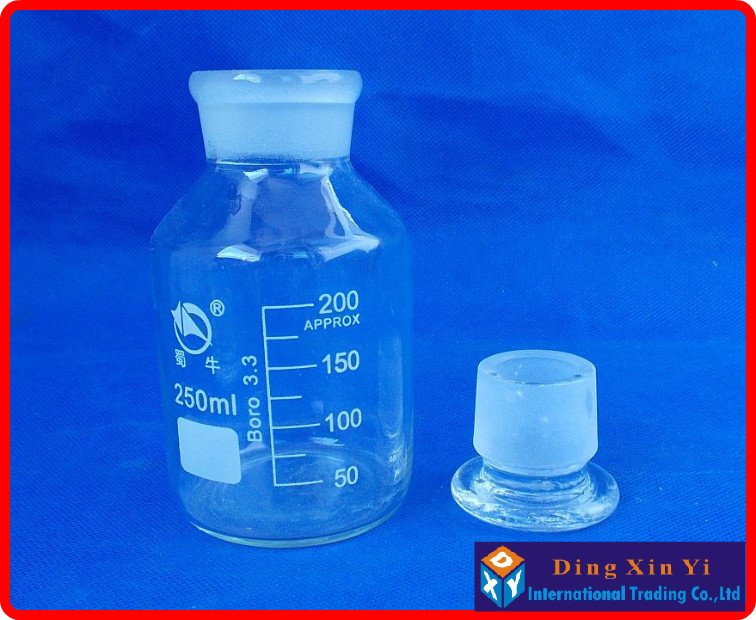 (4 pieces/lot)250ml Glass reagent bottle  with ground-in glass  stopper,250ml Wide mouth reagent bottle,Transparent glass bottle