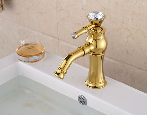 Free shipping Bathroom Deck Mounted Basin Vessel Sink Faucet Golden Basin Mixer Taps Single Handle