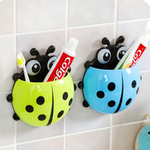 New funny cartoon yellow / red / blue / green toothbrush holder suction cup hook cute ladybug, cute multicolor Storage Rack