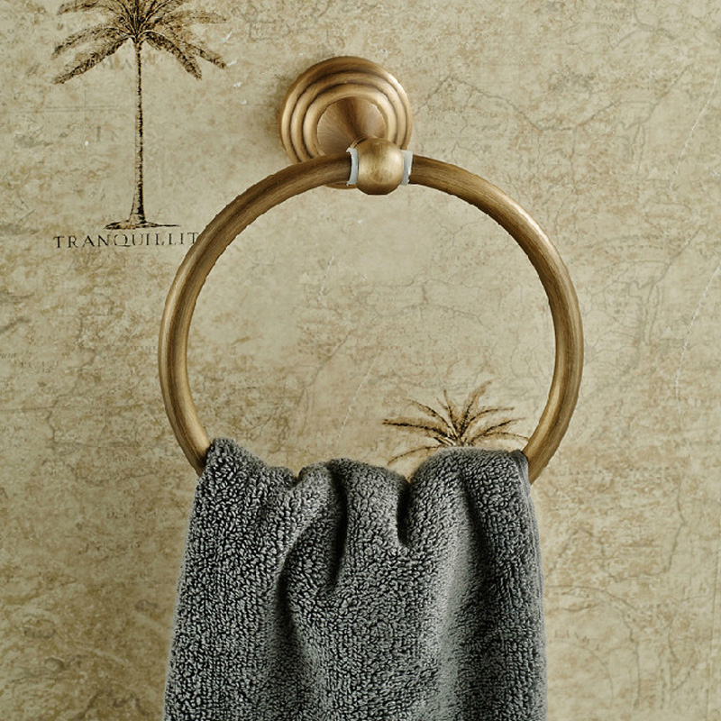 Europe Antique Soild Brass Bathroom Towel Round Rings Wall mount Towel Rack