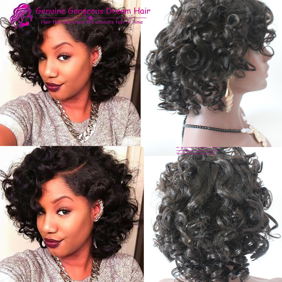 7A 150% density Glueless virgin Malaysian short curly lace front/full lace human hair wigs bob for black women with baby hair