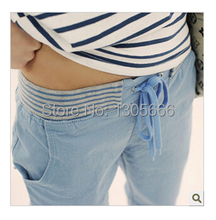 New 2015 Women Pants Solid Color Drawstring Elastic Waist Comfy Full Length Casual Cotton Harem Pants