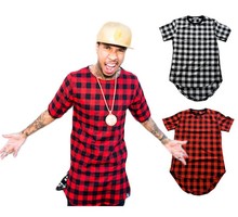 Side Zipper Plaid High Quality Star Look Man Hip Hop Hiphop Skakeboard Streetwear Swag Tshirt Tops Tees T-shirt Men Tyga Style