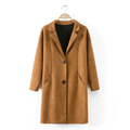2016 New Fashion Women Elegant Faux Suede Wide waisted Brown Trench Coat Turn down Collar Long