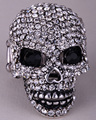 Skull stretch ring W moving jaw halloween jewelry gift for women girls biker bling jewelry gold