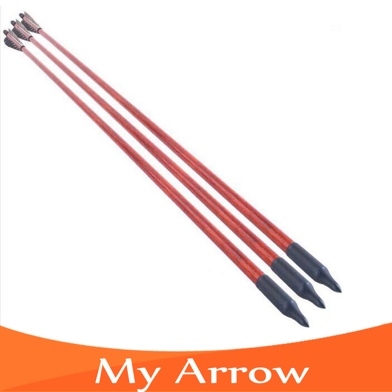 Big Sale 3pcs Archery Red Wooden Arrow With Turkey Feather For Compound And Recurve Long Bow