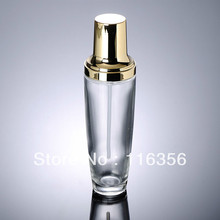 120ml transparent glass lotion bottle with gold pump for Cosmetic Packaging