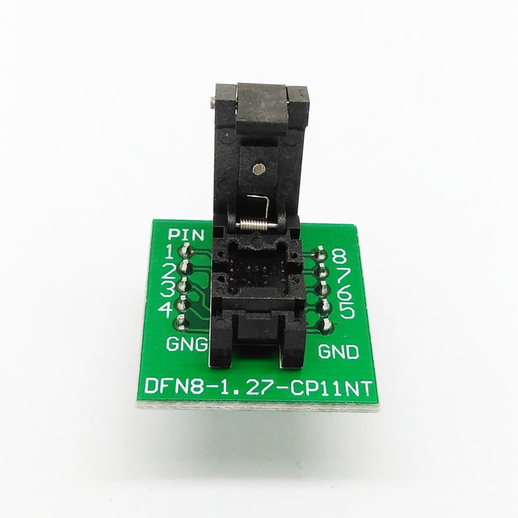 QFN8 DFN8 WSON8 Programming Socket Pogo Pin IC Test Adapter QFN8-1.27-CPO1PNL Pitch 1.27mm Clamshell Size 5*6 Burn in Socket