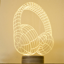 Free Shipping HeadPhones Wood 3D Lamp Kids Room Art Deco Night Light