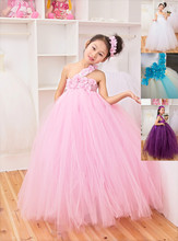 2016 wedding bridle customized flower girl dress handmade crochet child tutu dress girl single strap many flowers full liner