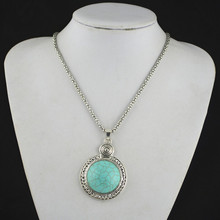 NA1122 Natural Oval Turquoise Stone Necklace Pendant Jewlery Women Vintage Look Tibet Alloy wholesaler Price