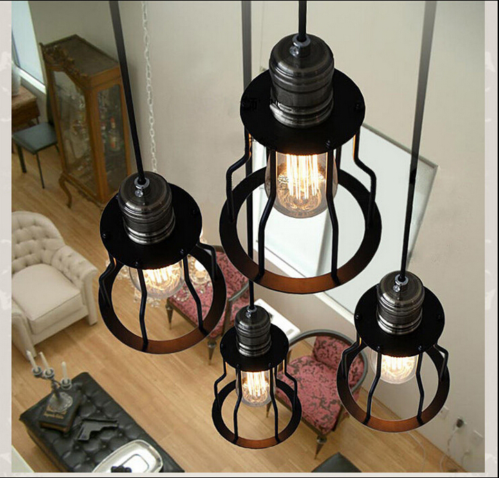 Free shipping Loft vintage wrought iron pendant lights American Industrial style small iron frame pendant lamp PL143
