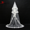 In Stock White Gorgeous One Layer Long Cathedral Spain Bridal Wedding Veils Lace Edge Wedding Veils