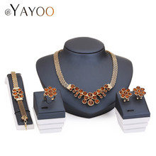 Wedding Bridal Crystal Jewelry Sets For Women Fashion Gold Plated Pendant Lady Rhinestone Costume Statement Necklace Earrings