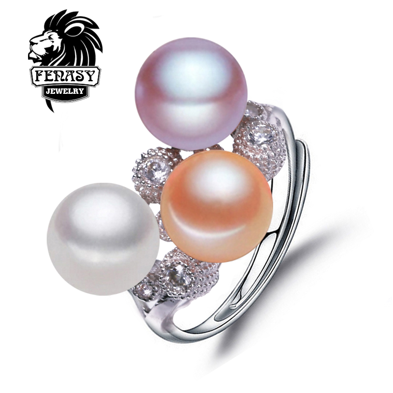 FENNEY Pearl Jewelry,100% natural Pearl rings,Natural Freshwater Pearl 925 Silver ring,rings for women Free Shipping