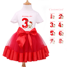 Baby Set Girl Clothes Short Sleeve T-Shirt + Red Tutu Dress Kids Hello Kitty Party Clothing Baby Girl 1st Birthday