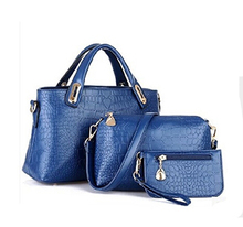 2015 New 3 PCS/Set Crocodile Handbag Leather Women Handbag Shoulder Bags Crocodile Women Messenger Bags Tote Bolsas