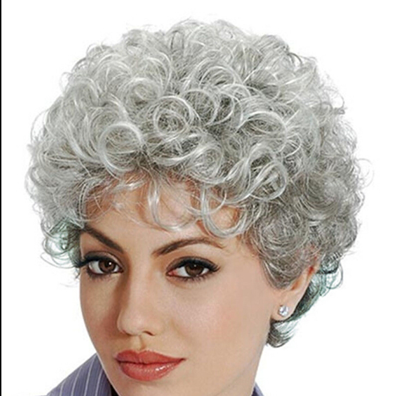 Free Shipping New Ladies Wigs Women Short Silver Grey Curly Natural Hair Wig In 