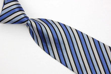 NT0586 Blue Gray Strpe New Classic Silk Polyester Man s Jacquard Woven Necktie Business Casual Knitting