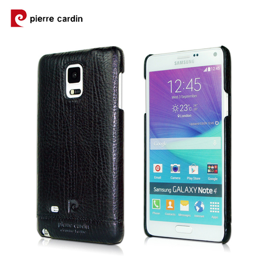 New Arrival Brand Pierre Cardin Genuine Leather Cover Hard Back Case For Samsung Galaxy Note 4
