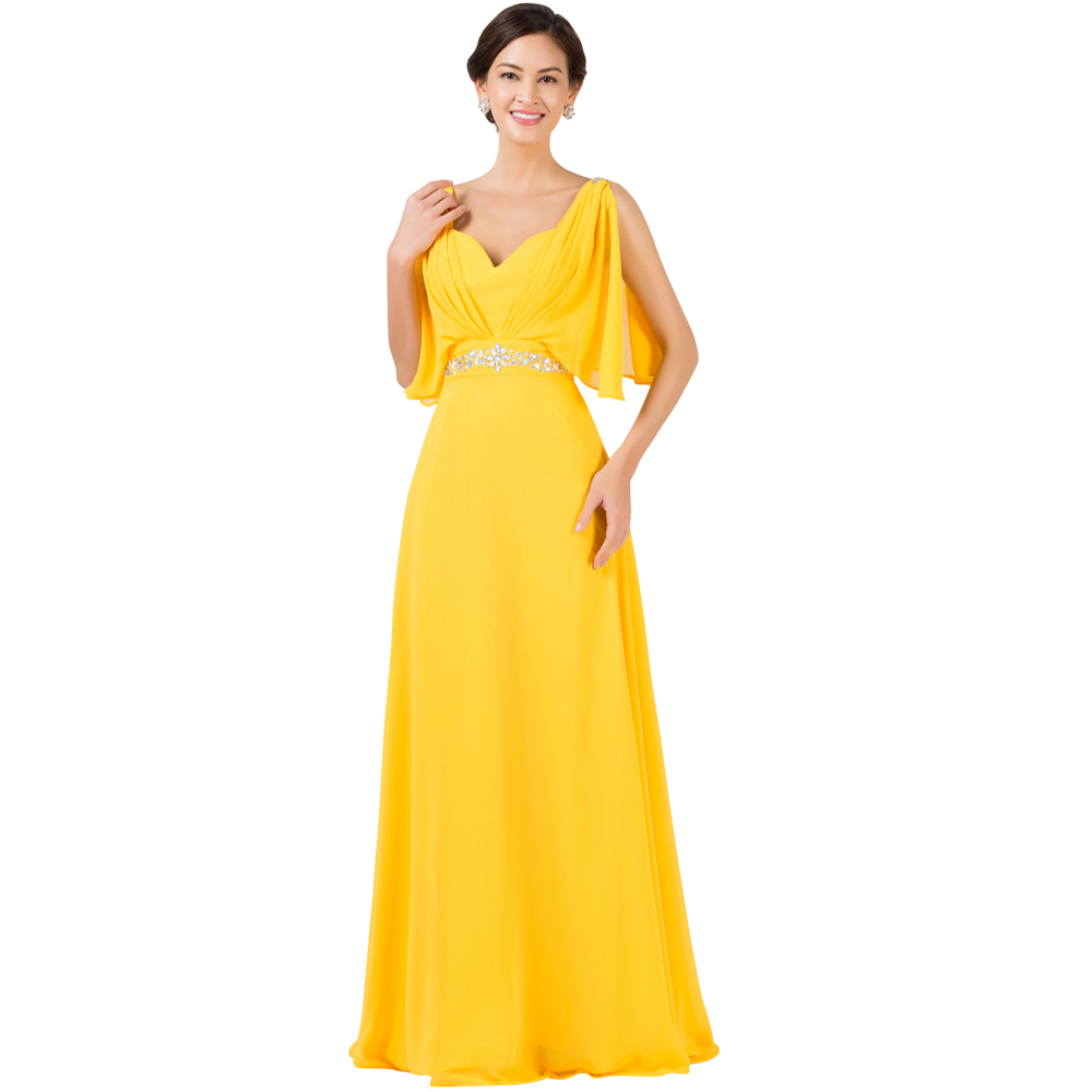 Grace Karin Yellow Women Dresses Sleeveless V Neck Chiffon Wedding