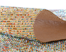 3mm 45*120cm/roll mix colors Rhinestone Mesh Trim Crystal Rhinestone in gold with Glue for Bridal Dress,Cake,Wrap and Wedding
