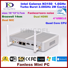 DHL free Intel Celeron N3150 Braswell CPU quad core mini computer, 4GB RAM, 2*HDMI, 2*NIC, 4*USB 3.0,HTPC,Windows 10