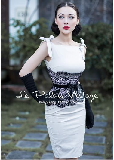 Здесь можно купить  Le Palais Vintage Elegant Retro Light Beige Lace Stitching Slim Sheath Dress  Одежда и аксессуары