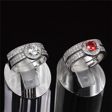Wholesale 0 8 Carat Bridal wedding Ruby Sapphire CZ Diamond ring 2PCS Engagement rings set for