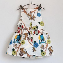 Retail 2016 Trendy Baby Girls Sleeveless Owl Print Tutu Dress One Piece Party Cocktail Dresses