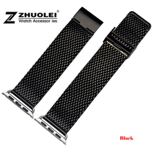 Stainless Steel Wrist Watchband For Apple Watch Band Link Strap 38mm 42mm with Connector Adapter iwatch Band bracelet Gold Black