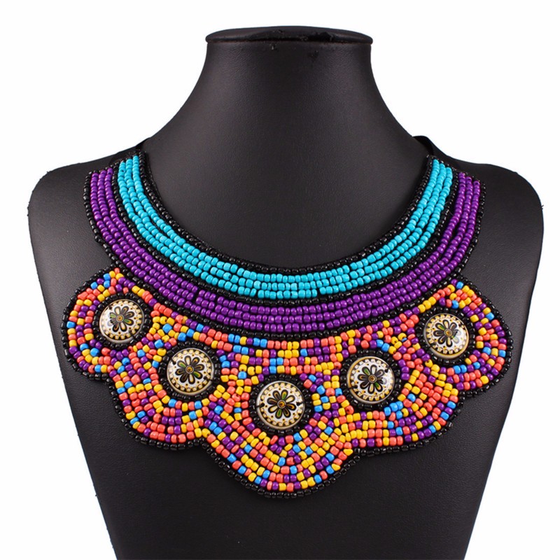 2016 Bohemia Fashion Luxury Vintage Chokers Necklace Beads Resin Tribal Ethnic Big boho jewelry mujer Statement Women Bijoux Z
