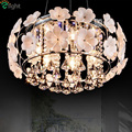 Modern 3D Ceramic Flower E14 Led Ceiling Light Lustre De K9 Crystal Foyer LED Ceiling Lamp