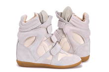 Isabel Marant Women Beige Plush Winter Shoes Height Increasing 8cm Fashion Sneakers