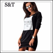Winter-Autumn-Women-Dress-Sport-Vintage-Black-White-Loose-Dresses-Sexy-Long-Sleeve-Casual-Womens-Clothing
