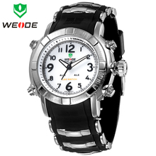 Weide analógico Digital inoxidable acero caso Red LED Dual Display fecha alarma día hombres de cuarzo deportes exterior reloj militar
