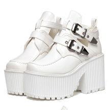 Botas Altas Mujer Sexy Black Pu Leather Buckle Boots Brand Rock Style Platform Boots Punk Martin Boots Fashion Motorcycle Boots