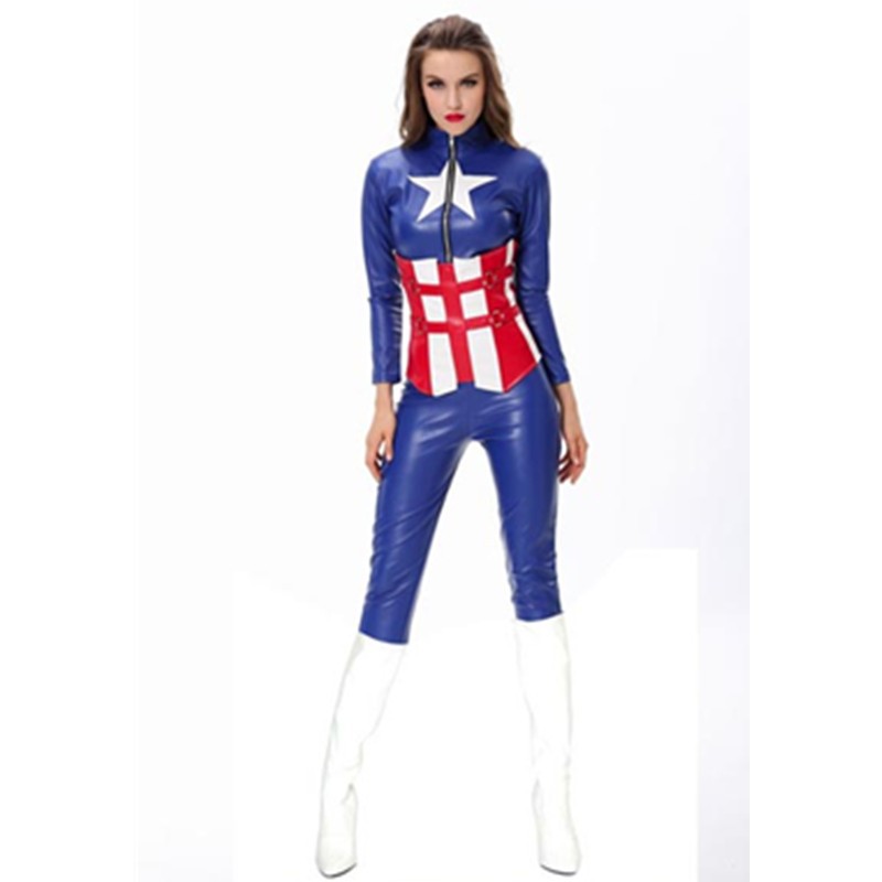 America Movies Superhero Blue Long Sleeve Waist Cincher Bodysuit Quality Captain America Costume Halloween Fancy Dress L15107 L15107 800x800