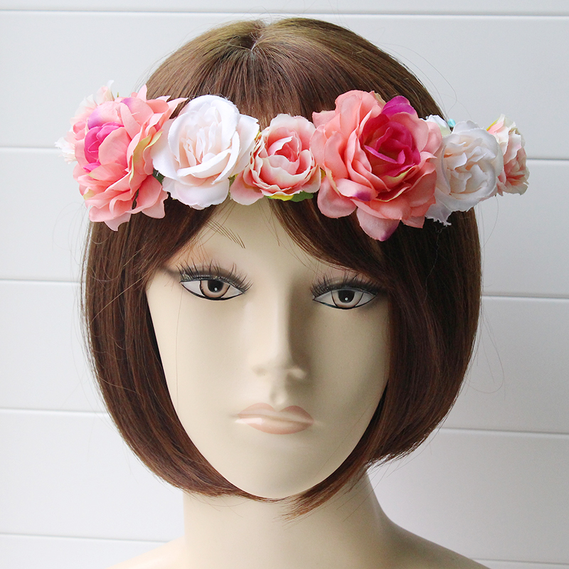 Multi Coloured Daisy Rose Flower Garland Headband Hair Crown Festival Pink 2912