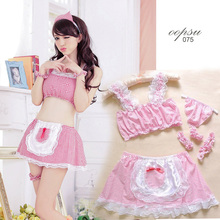 Sexy Maid Skirt Costume Uniform Cosplay Roll play lingerie babydoll Night dress underwear Teddy Nightdress nightwear party #075
