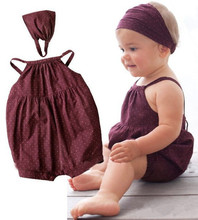 2016 Summer Cute Newborn Toddler Girls Clothes Sets Baby Sleeveless Rompers Wide Headband + Denim Dots Romper Suspender Jumpsuit