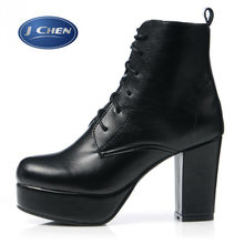 Ladies autumn and winter women boots thick heel high-heeled boots genuine leather martin boots platform boots platform black