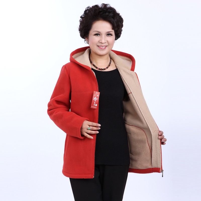 Winter Middle Aged Womens Hooded Imitation Lambs Fleece Jackets Ladies Warm Soft Velevt Coats Mother Overcoats Plus Size (15)