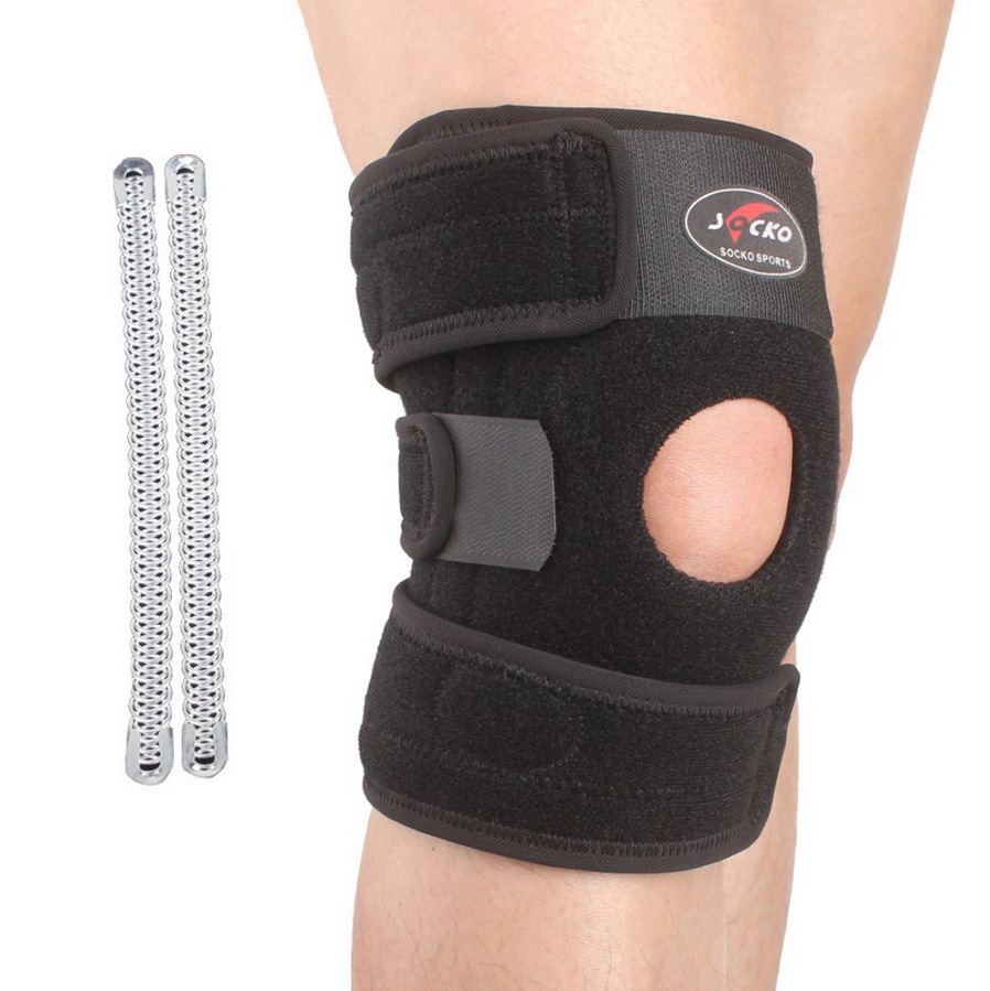 Free Shipping Adjustable Sports Leg Knee Support Brace Wrap Protector Pads Sleeve Cap Patella Guard 2 Spring One Size - Black
