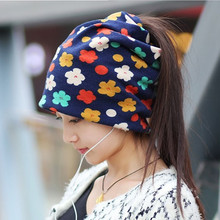 2016 Autumn Fashion New Knit Baggy Beanie Hat With Flower Female Warm Winter Hats For Girls