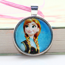 20pcs lot girl Frozen pendant necklace glass cabochon Ribbon Charm statement necklace jewelry for kids gifts