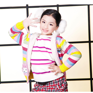 Girls Striped Cute Sweaters for Children Hooded Cartoon Cardigans, Free Shipping K1943