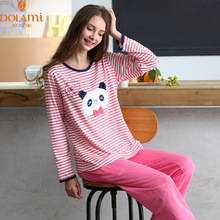 Autumn Women Pajama Sets Cotton Long Pajamas Sleepwear Cute Stripe Girls Sleep & Lounge O-Neck Pijama Character Loose Pyjamas